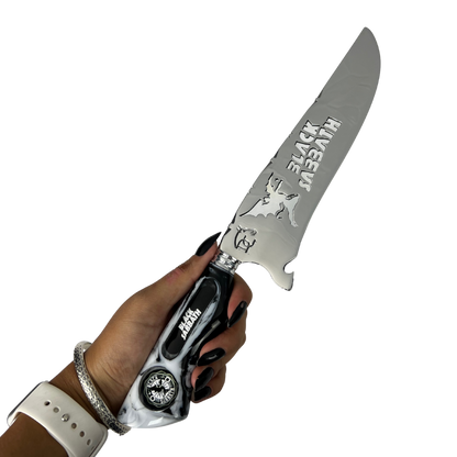 Faca Black Sabbath 8 Polegadas | Lâmina Vazada - Cabo Resina Personalizado | Doma Crioula Cutelaria Artesanal