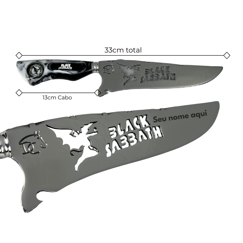 Kit Churrasco Black Sabbath Premium - Faca 8", Garfo, Chaira e 2 Copos Caveira - Edição Especial | Doma Crioula Cutelaria Artesanal