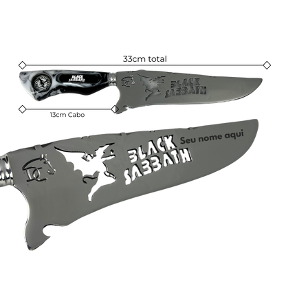 Kit Churrasco Black Sabbath Premium - Faca 8", Garfo, Chaira e 2 Copos Caveira - Edição Especial | Doma Crioula Cutelaria Artesanal