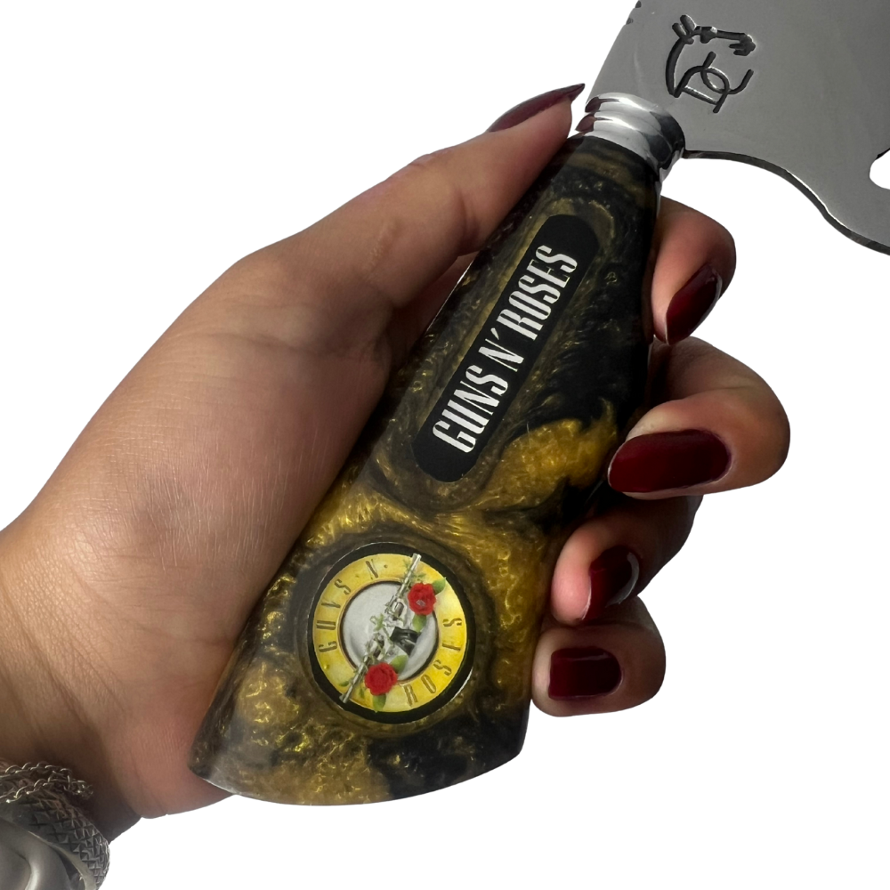 Faca de Churrasco Artesanal Guns N' Roses 8 Polegadas - Aço Inox com Bainha de Couro | Doma Crioula Cutelaria Artesanal