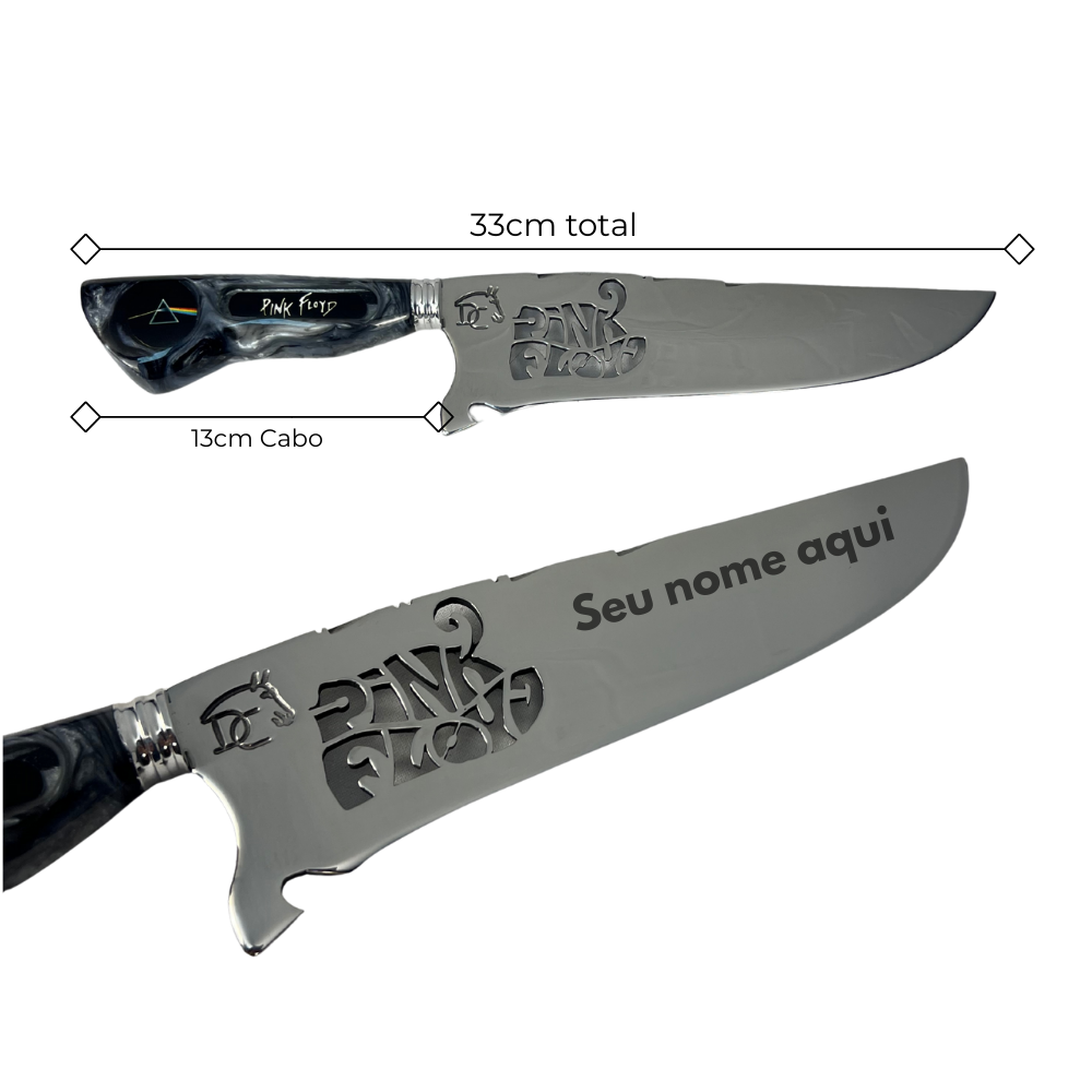 Kit Pink Floyd - Faca 8" + Copo Térmico - Gravação a Laser 360° | Doma Crioula Cutelaria Artesanal