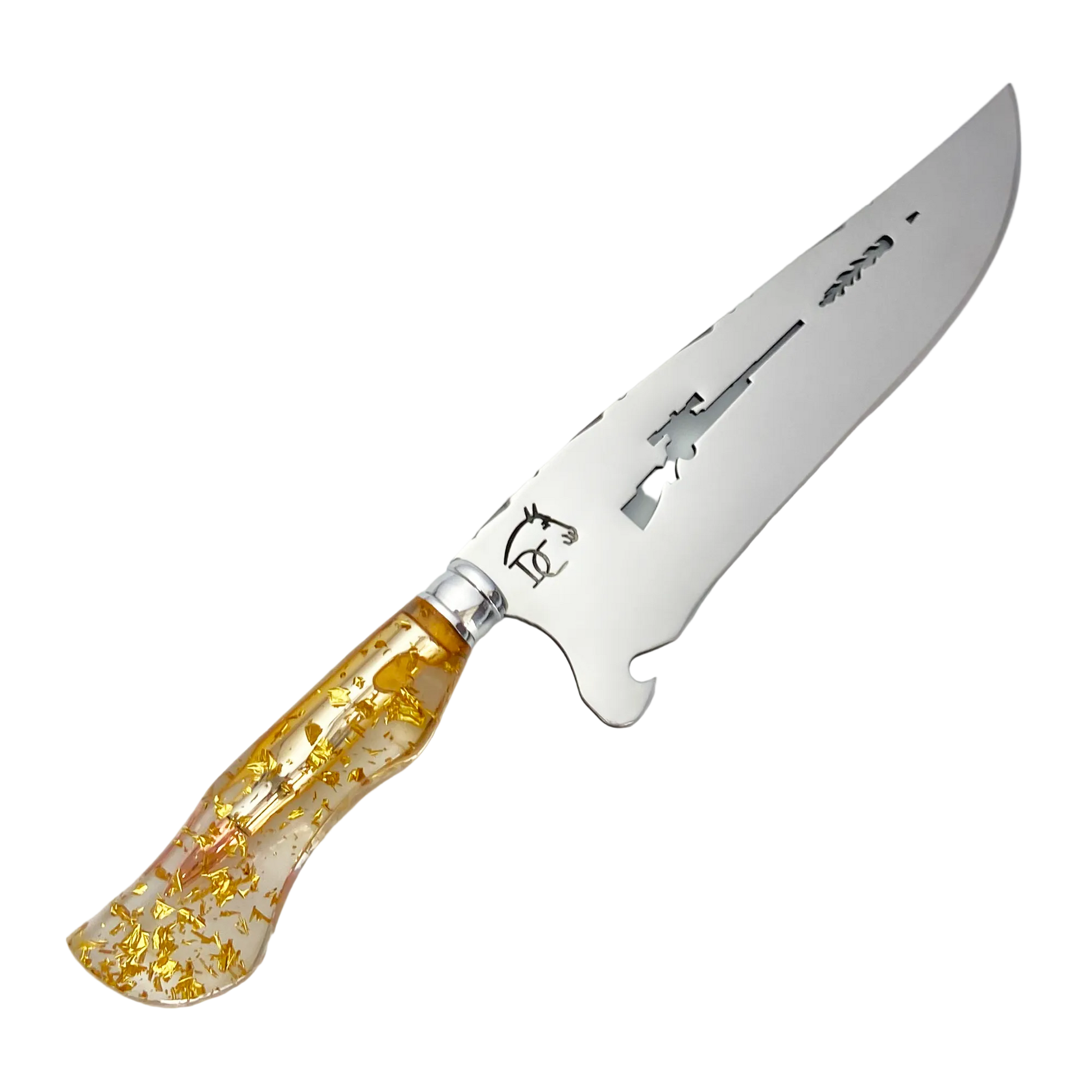 Faca de Churrasco Artesanal 8" Folhas Douradas - Sniper - Aço Inox Premium
