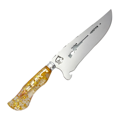 Faca de Churrasco Artesanal 8" Folhas Douradas - Sniper - Aço Inox Premium